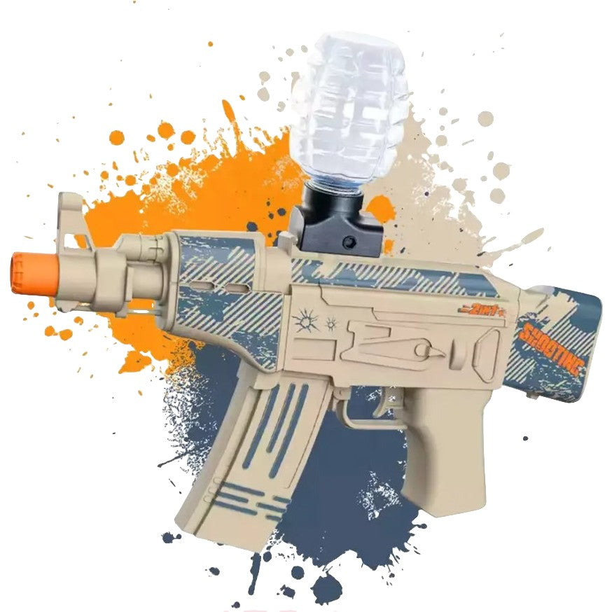 Mitraliera de Jucarie Electrica AK47, Pistol Blaster cu Bile de Gel si Tragere in Rafala, Plastic Dur, Include 5000 Bile si Ochelari de Protectie, 28x31 cm, Crem