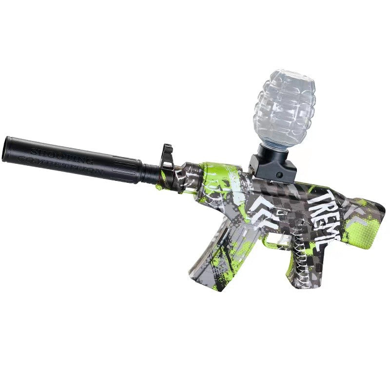 Mitraliera de Jucarie Electrica AK47, Pistol Blaster cu Bile de Gel si Sageti cu Ventuze, Tragere Automata in Rafala, Include 5000 Bile, Ochelari de Protectie, Amortizor, Acumulator USB, 28x31 cm, Verde