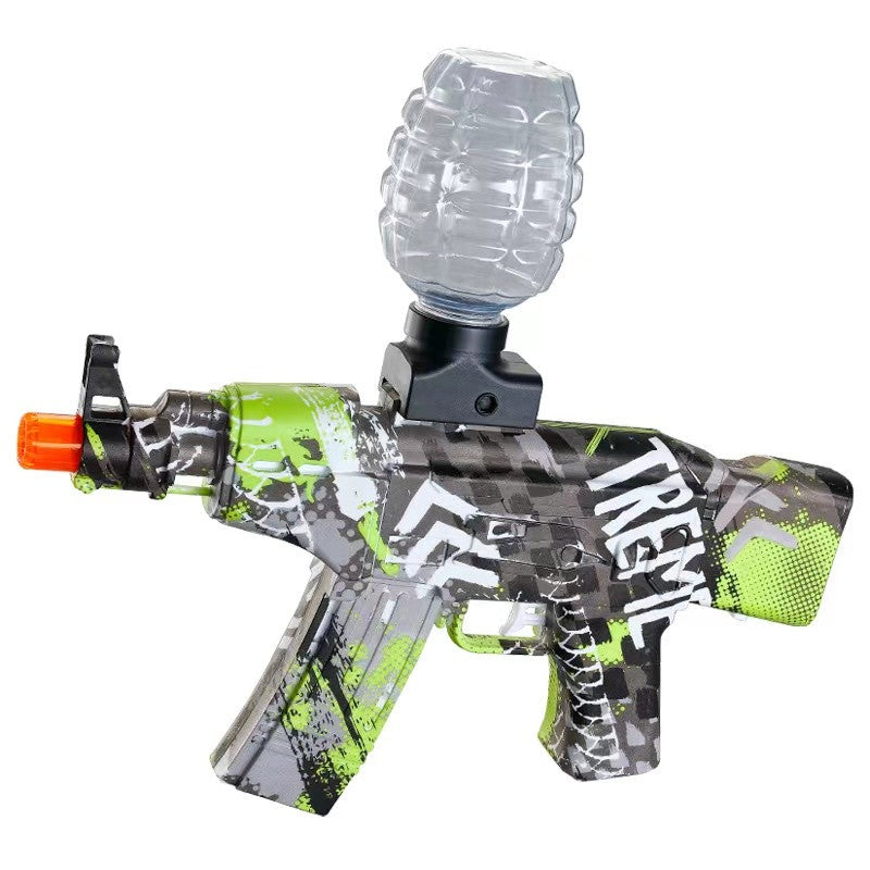 Mitraliera de Jucarie Electrica AK47, Pistol Blaster cu Bile de Gel si Sageti cu Ventuze, Tragere Automata in Rafala, Include 5000 Bile, Ochelari de Protectie, Amortizor, Acumulator USB, 28x31 cm, Verde