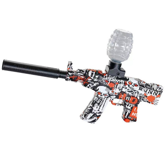 Mitraliera Electrica de Jucarie AK47 cu Bile de Gel si Sageti de Spuma, Blaster cu Tragere Automata, Include 5000 Bile Hidrogel, Amortizor, Ochelari de Protectie si Acumulator, 28x31 cm, Rosu