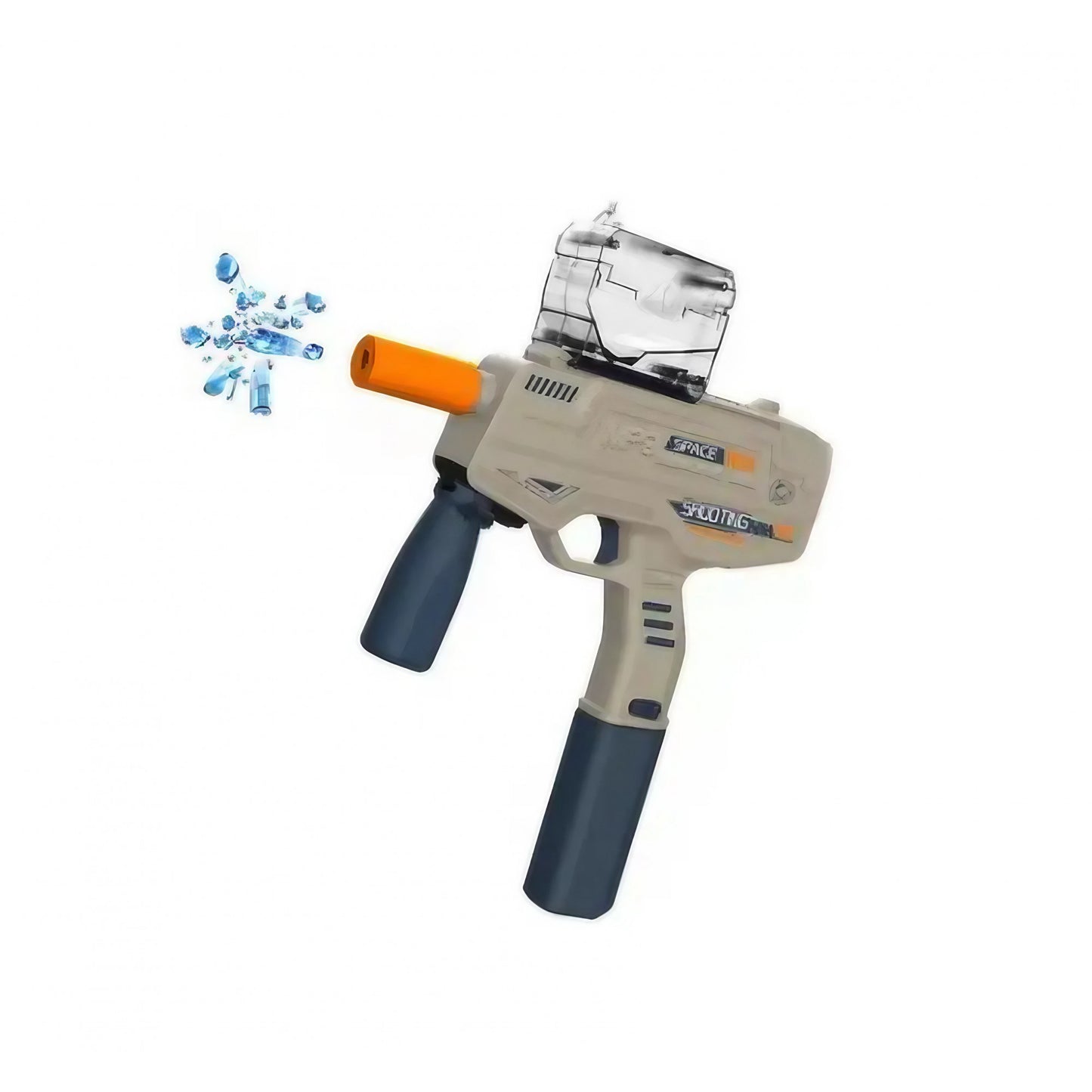 Mitraliera de Jucarie Electrica MP9, Pistol cu Bile de Gel Hidratate, Tragere Automata in Rafala, Plastic ABS, 5000 Bile Incluse, Ochelari de Protectie, Cablu USB, 40 cm, Crem