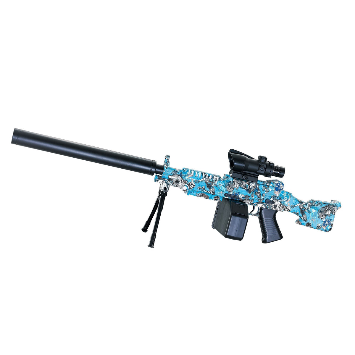 Mitraliera de Jucarie Electrica Gun Bluster, Pusca Automata cu Bile de Gel si Hidrogen, Tragere in Rafala, Plastic Rezistent, Include 5000 Bile si Ochelari de Protectie, 28x31 cm, Albastru