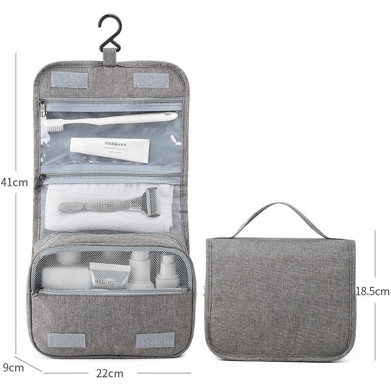 Geanta Cosmetice Voiaj si Organizator Toaleta, Impermeabila cu Agatatoare si 3 Compartimente, Material Textil Oxford, Gri, 22 x 12.5 x 9 cm