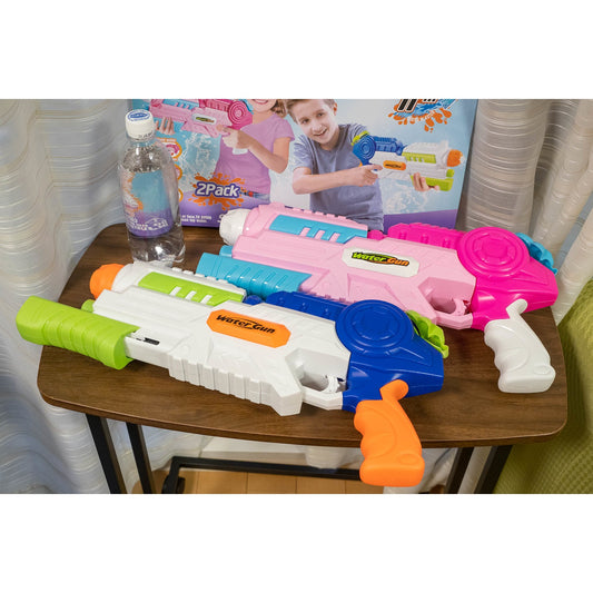 Pistol cu Apa pentru Copii si Adulti, Set 2 Bucati cu Pompa de Inalta Presiune si Rezervor Mare, Jucarie de Vara pentru Piscina si Plaja, 1000 ml, Roz si Albastru, 6 Ani+