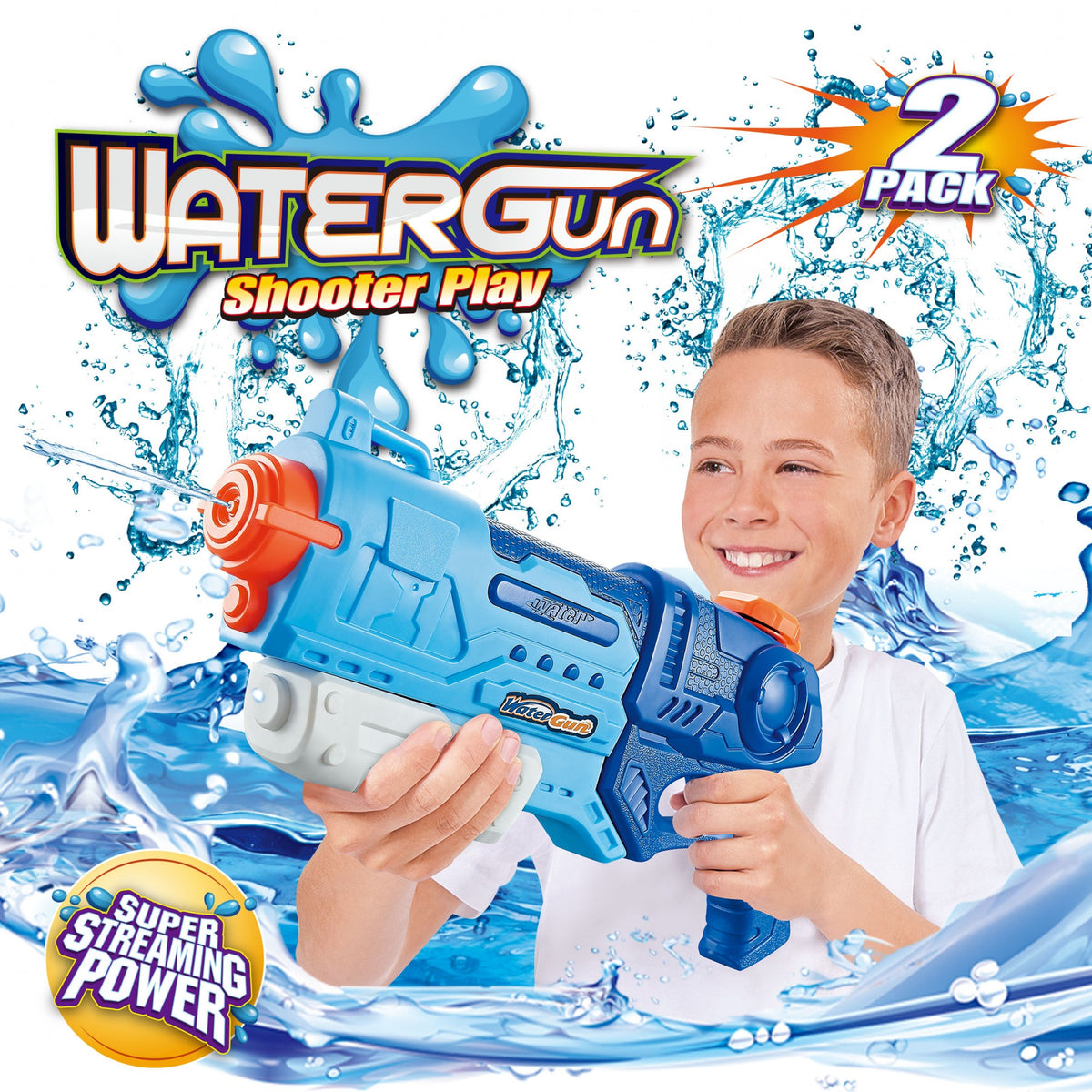 Pistol cu Apa pentru Copii si Adulti, Mecanism cu Pompa de Inalta Presiune pentru Piscina sau Plaja, Plastic Rezistent, 900 ml, Albastru, 6 Ani+