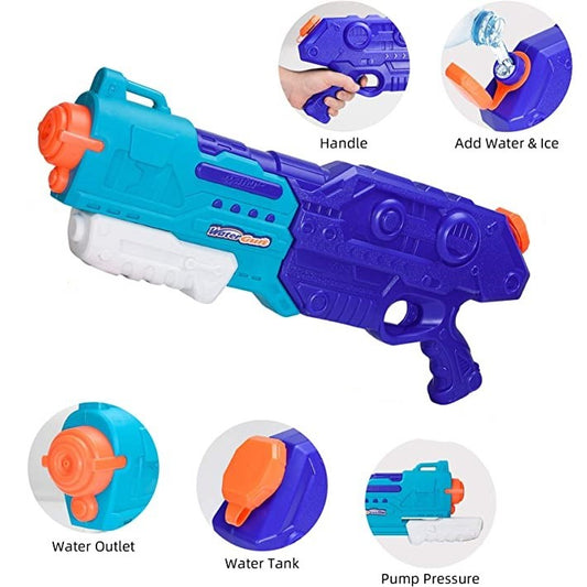 Pistol Cu Apa Tip Pusca Pentru Copii, Rezervor Mare 1500 ml, Sistem Cu Presiune Si Maner Ergonomic, Material Plastic Rezistent, 3 Ani+, Bleumarin, 44 cm