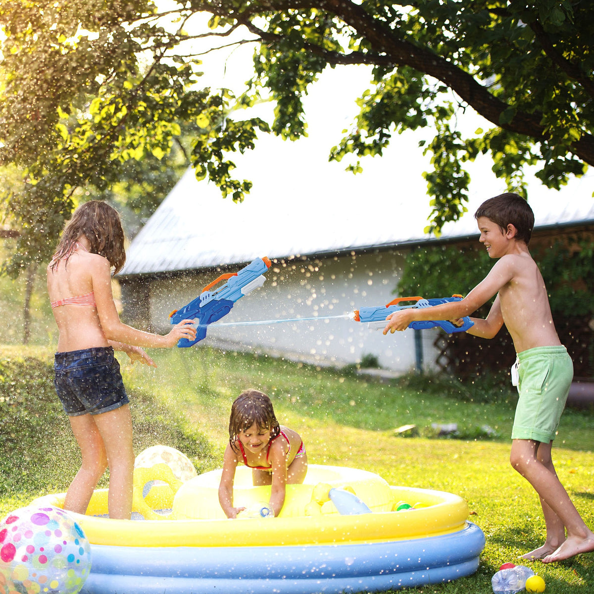 Pistol Cu Apa Pentru Copii Si Adulti, Pompa Cu Inalta Presiune, Jucarie Pentru Piscina Si Plaja, Rezervor Mare 1500 ml, Albastru, Varsta 6 Ani+