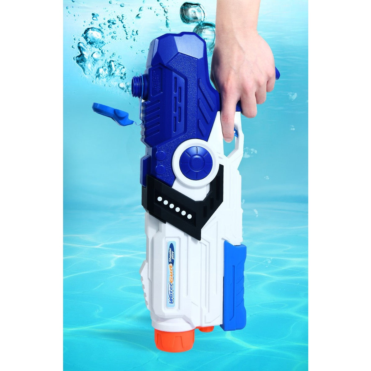 Pistol cu Apa pentru Copii si Adulti, Pompa de Inalta Presiune cu Tragaci, Rezervor Mare Anti-Scurgere pentru Piscina si Plaja, 2000 ml, Albastru/Multicolor