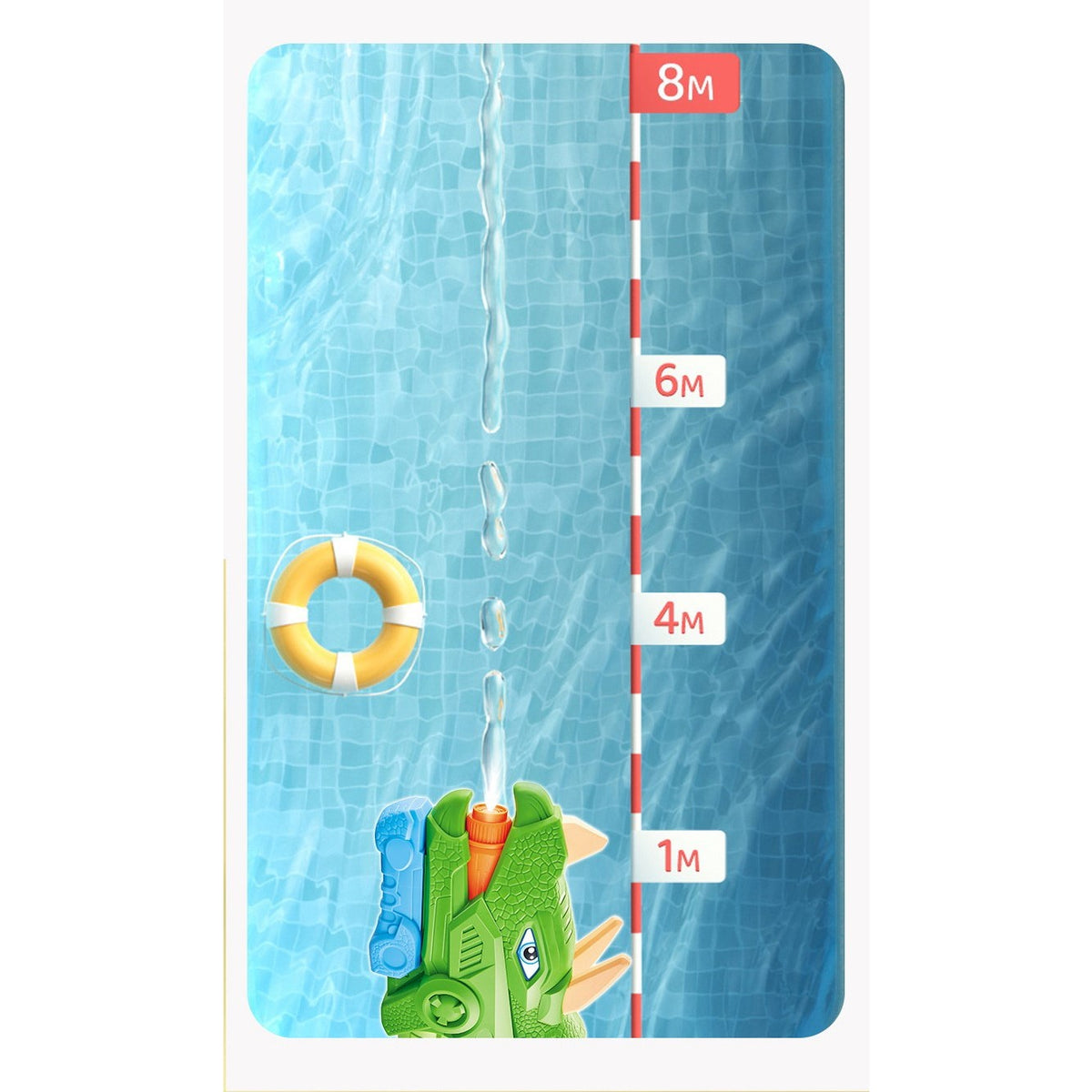 Pistol cu Apa pentru Copii si Adulti, Model Dinozaur Triceratops, 3 Duze de Pulverizare si Pompa de Presiune, pentru Piscina sau Plaja, Rezervor 1330 ml, Verde, Varsta 6 ani+