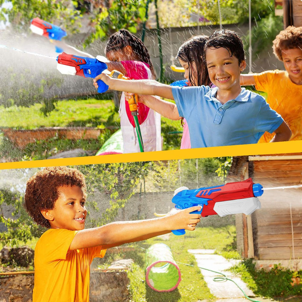 Pistol cu Apa pentru Copii si Adulti, Mecanism cu Pompa si Rezervor, Jucarie de Vara pentru Piscina si Plaja, Plastic, 300 ml, Albastru/Rosu