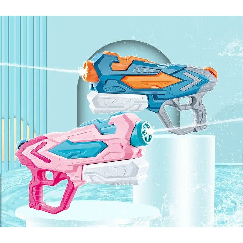 Set 2 Pistoale cu Apa pentru Copii si Adulti, Pompa de Inalta Presiune, 4 Duze de Pulverizare, Jucarie pentru Piscina si Plaja, Plastic, 900 ML, Roz/Albastru
