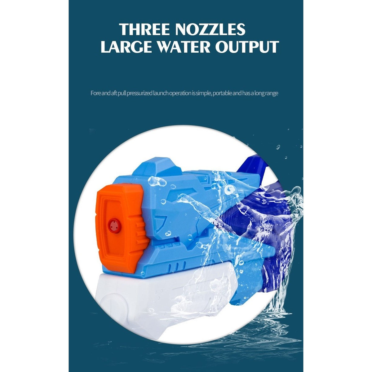 Pistol cu Apa pentru Copii, Mecanism cu Pompa si 3 Duze, Jucarie de Vara pentru Piscina si Plaja, Capacitate 500 ml, Albastru, Varsta 6 ani+