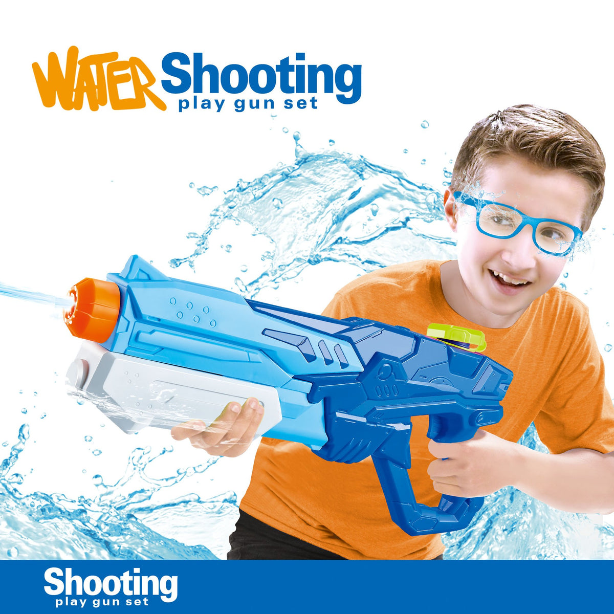 Pistol cu Apa pentru Copii si Adulti, Mecanism cu Pompa de Inalta Presiune pentru Piscina sau Plaja, Rezervor Anti-Scurgere, Albastru, 600 ml