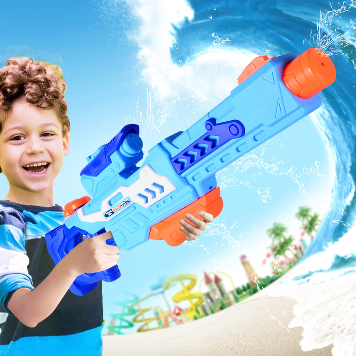 Pistol Cu Apa Pentru Copii Si Adulti, Mecanism Cu Pompa Si Rezervor Mare, Plastic Rezistent, 1200 ML, Albastru, 6 Ani+