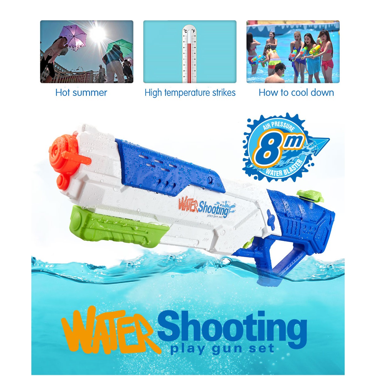 Pistol cu Apa pentru Copii si Adulti, Jucarie de Vara cu Pompa de Inalta Presiune pentru Piscina si Plaja, Rezervor Mare 1200 ml, Varsta 6 Ani+, Multicolor