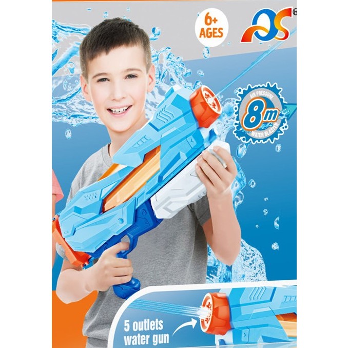 Pistol cu Apa pentru Copii si Adulti, Jucarie de Vara pentru Piscina si Plaja, Sistem Quick Fill cu Pompa de Inalta Presiune, 5 Duze, Rezervor 800 ml, Albastru, 6 Ani +
