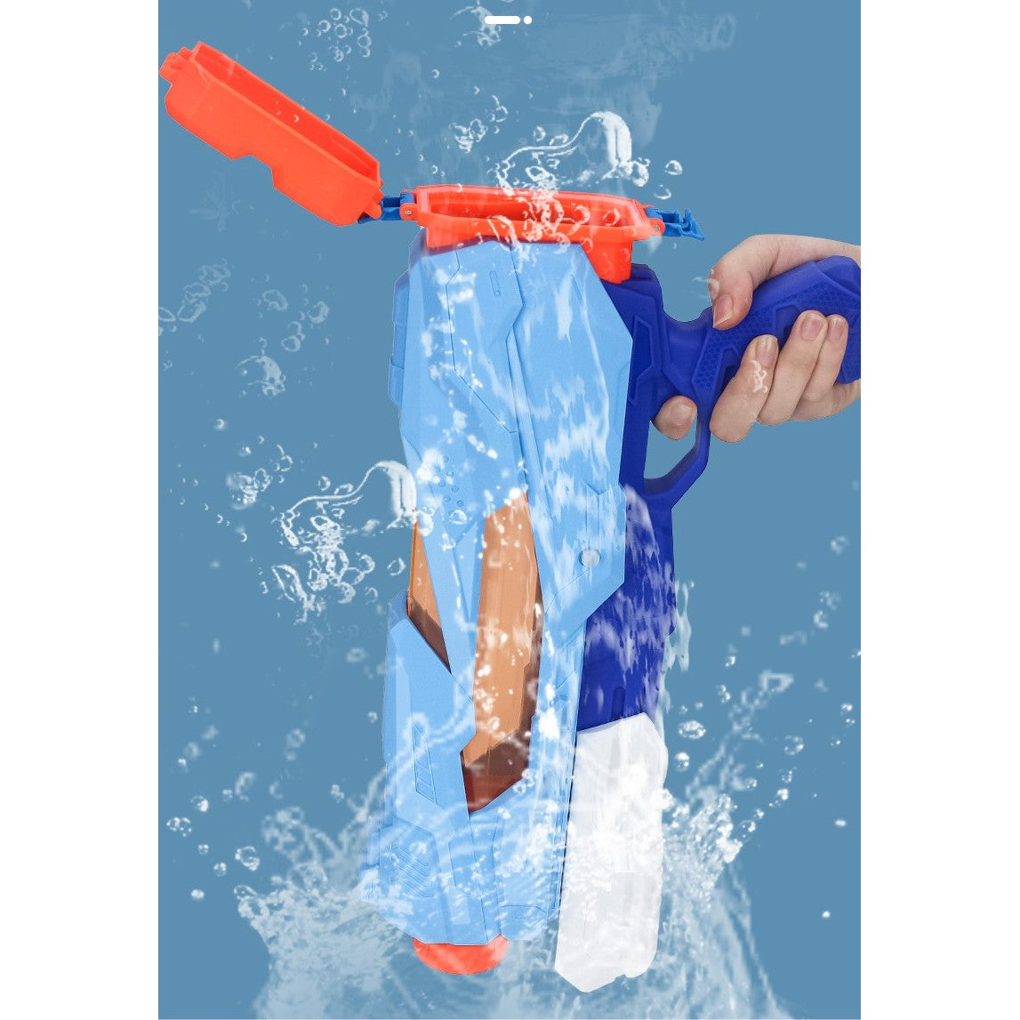 Pistol cu Apa pentru Copii si Adulti, Jucarie de Vara pentru Piscina si Plaja, Sistem Quick Fill cu Pompa de Inalta Presiune, 5 Duze, Rezervor 800 ml, Albastru, 6 Ani +