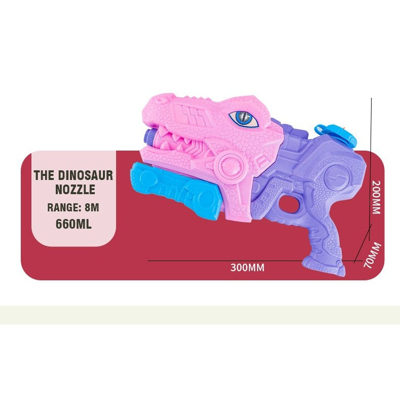Pistol cu Apa pentru Copii si Adulti, Jucarie Exterior cu 3 Duze de Pulverizare, Model Tiranozaur, Rezervor 660 ml, Roz, Varsta 6 Ani+