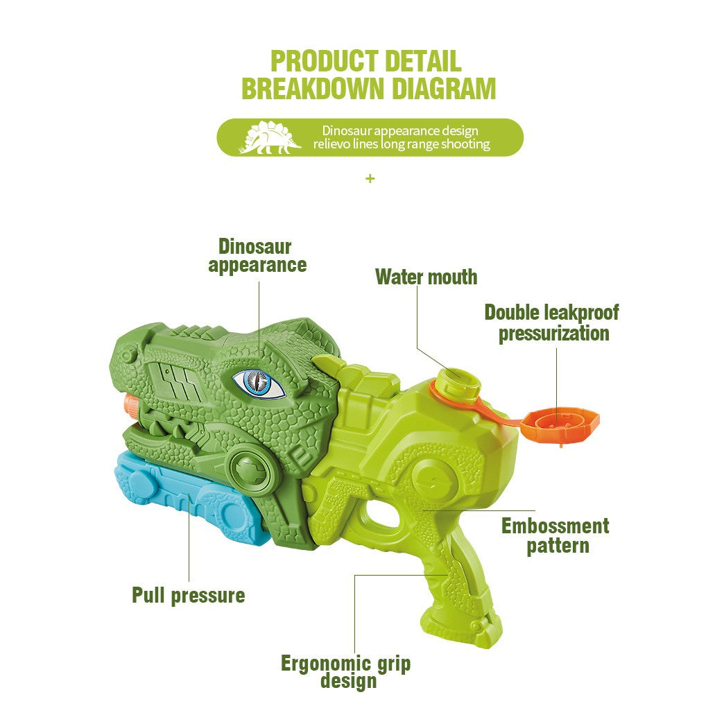 Pistol cu Apa pentru Copii si Adulti, Model Tiranozaur cu 3 Duze si Pompa Inalta Presiune, Jucarie Exterior pentru Piscina si Plaja, Verde, 660 ml