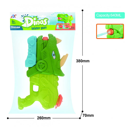 Pistol cu Apa pentru Copii si Adulti, Model Dinozaur Triceratops cu 3 Duze, Pompa de Inalta Presiune, pentru Piscina sau Plaja, Rezervor 640 ml, Verde, Varsta 6 ani+