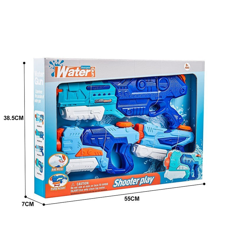 Pistol cu Apa pentru Copii si Adulti, Set 3 Bucati cu Pompa de Inalta Presiune, Jucarie Exterior pentru Piscina si Plaja, Rezistent la Scurgeri, Albastru, 1500 ml, 500 ml, 300 ml