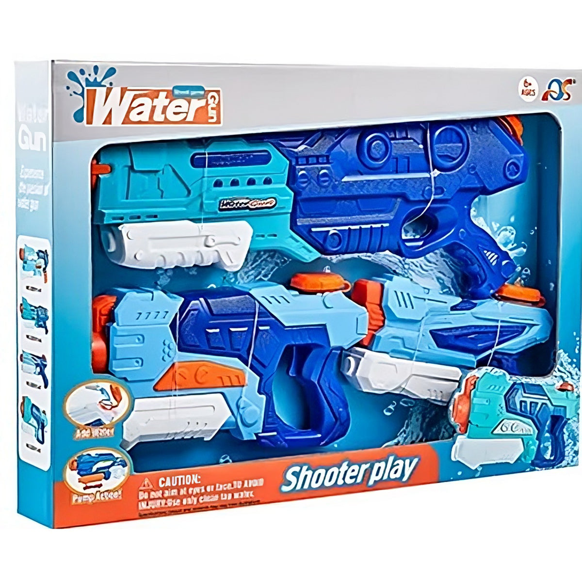 Pistol cu Apa pentru Copii si Adulti, Set 3 Bucati cu Pompa de Inalta Presiune, Jucarie Exterior pentru Piscina si Plaja, Rezistent la Scurgeri, Albastru, 1500 ml, 500 ml, 300 ml
