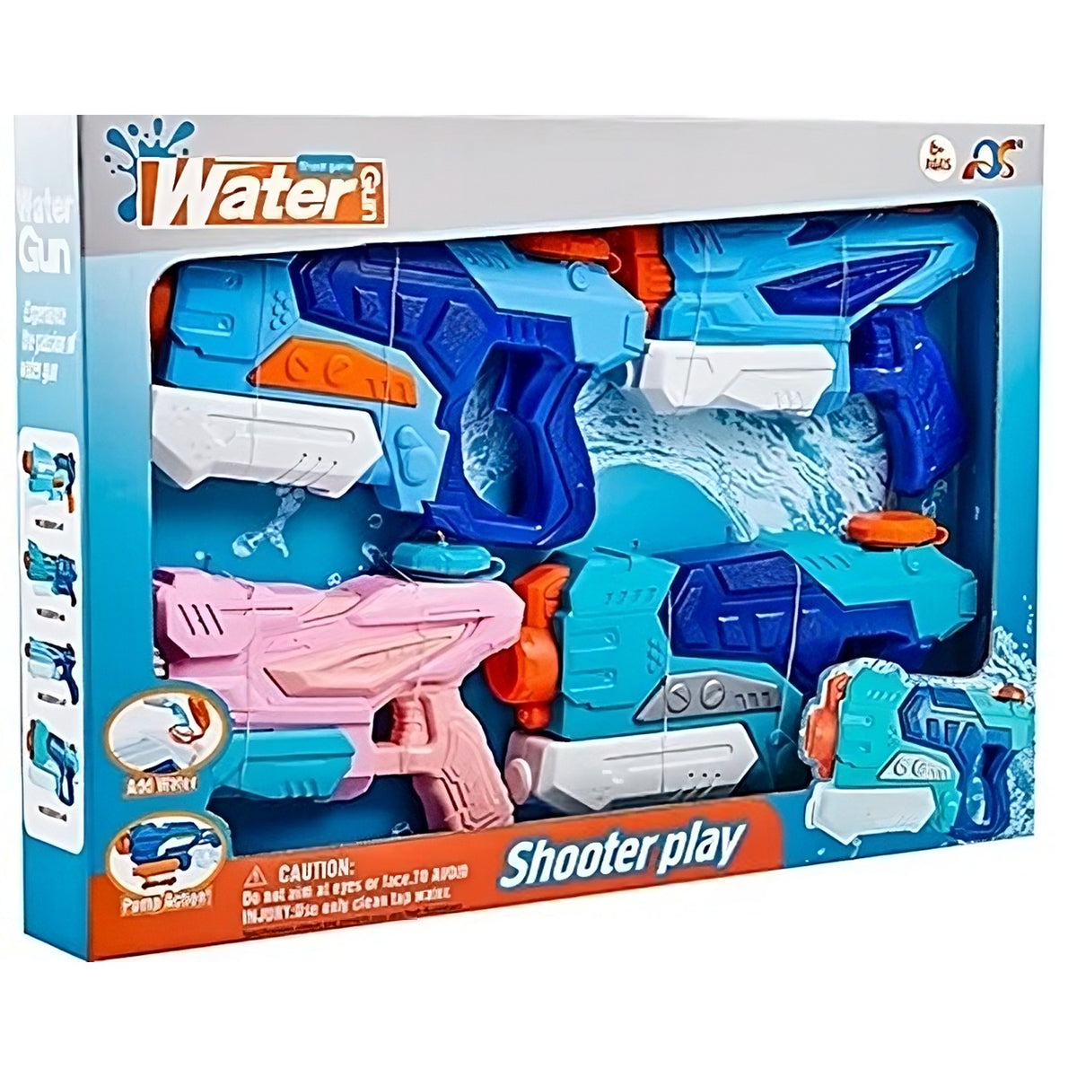 Set 4 Pistoale cu Apa pentru Copii si Adulti, Mecanism cu Pompa de Inalta Presiune, Jucarii Exterior pentru Piscina si Plaja, Multicolor, Set 4 Bucati, 2x 550 ml + 2x 300 ml