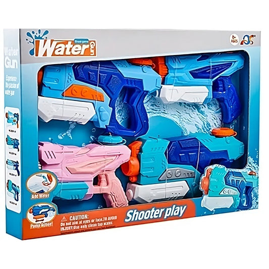 Set 4 Pistoale cu Apa pentru Copii si Adulti, Mecanism cu Pompa de Inalta Presiune, Jucarii Exterior pentru Piscina si Plaja, Multicolor, Set 4 Bucati, 2x 550 ml + 2x 300 ml