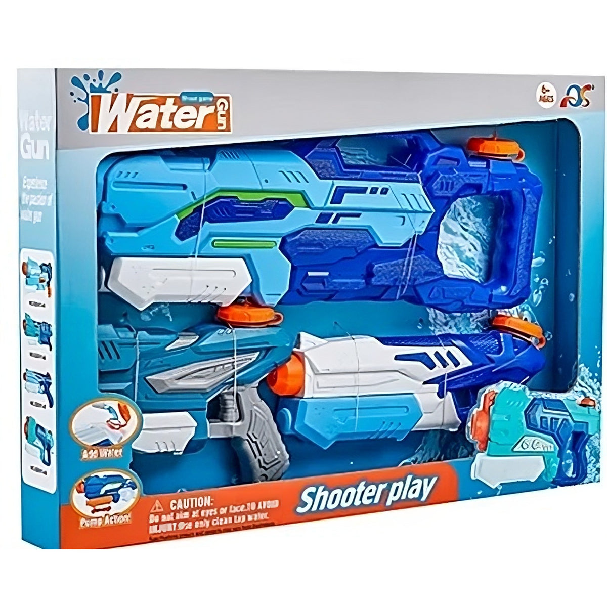 Set 3 Pistoale cu Apa pentru Copii si Adulti, Mecanism cu Pompa de Inalta Presiune si Tragaci, Jucarie de Vara pentru Piscina si Plaja, Albastru, 3 Bucati, 1 x 1000 ml + 2 x 300 ml