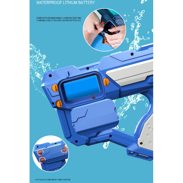 Pistol cu Apa Electric pentru Copii si Adulti, Jet Automat Burst, Acumulator 1500mAh reincarcabil, Rezervor 800ml, Albastru/Verde