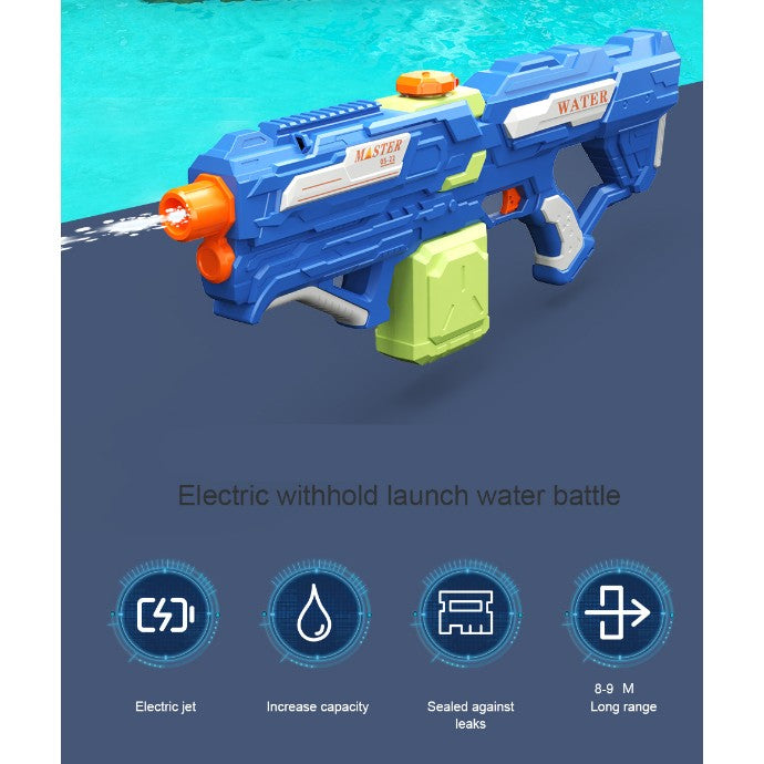 Pistol cu Apa Electric pentru Copii si Adulti, Jet Automat Burst, Acumulator 1500mAh reincarcabil, Rezervor 800ml, Albastru/Verde