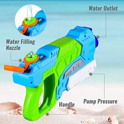 Pistol Cu Apa Pentru Copii Si Adulti, Mecanism Cu Pompa Si Rezervor, Jucarie De Vara Pentru Piscina Sau Plaja, Plastic, 550 ml, Verde/Albastru