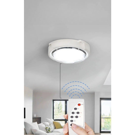 Plafoniera Solara LED 300W, Panou Fotovoltaic 15W, Telecomanda, 418 LED-uri, Flux Luminos 27000 lm, Cablu 4.6 m, Diametru 360 mm, Alb Rece 6000K