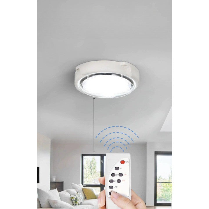 Plafoniera Solara LED 200W, Lampa Plafon Exterior cu Panou Solar si Telecomanda, 330 LED-uri, Flux Luminos 18000 Lm, Cablu 4.6 m, Protectie IP65, Diametru 320 mm, Lumina Alb Rece 6000K