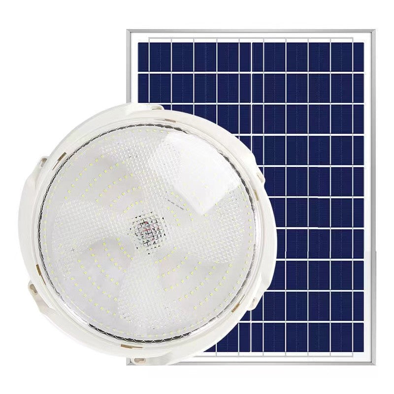 Plafoniera Solara LED 200W, Lampa Plafon Exterior cu Panou Solar si Telecomanda, 330 LED-uri, Flux Luminos 18000 Lm, Cablu 4.6 m, Protectie IP65, Diametru 320 mm, Lumina Alb Rece 6000K