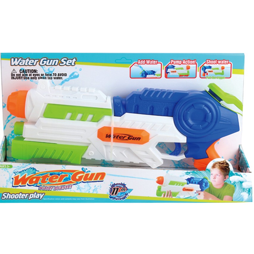 Pistol cu Apa pentru Copii si Adulti, Pompa de Inalta Presiune, Rezervor Mare Anti-Scurgere, Pentru Piscina si Plaja, 6 Ani+, Albastru/Multicolor, 1000 ml