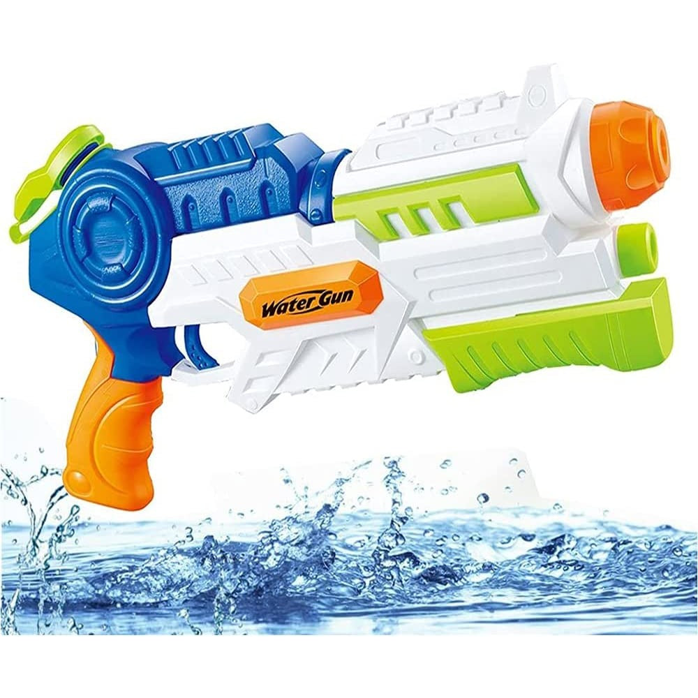 Pistol cu Apa pentru Copii si Adulti, Pompa de Inalta Presiune, Rezervor Mare Anti-Scurgere, Pentru Piscina si Plaja, 6 Ani+, Albastru/Multicolor, 1000 ml