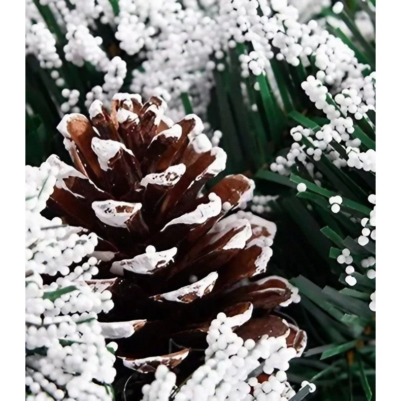 Coronita De Craciun Artificiala Cu Aspect Inzapezit, Decorata Cu Conuri Si Merisoare, Brad Artificial, Diametru 20 cm, Verde/Alb