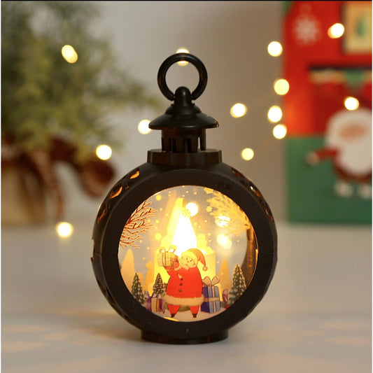 Felinar Decorativ de Craciun cu LED, Lumanare Interioara si Inscriptie Mos Craciun, Lumina Alba Calda, Baterii Incluse, Plastic si Sticla, 13.5 x 9 cm, Negru