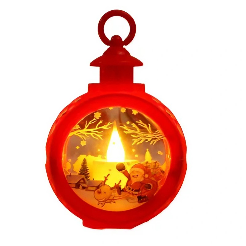 Felinar Decorativ de Craciun cu LED, Lumanare Interioara si Inscriptie Mos Craciun, Lumina Alb Cald, Baterii Incluse, Plastic si Sticla, 13.5 x 9 cm, Rosu