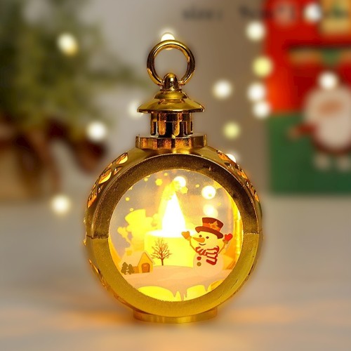 Felinar Decorativ de Craciun cu LED, Lumanare Interioara si Inscriptie Om de Zapada, Lumina Alba Calda, Plastic si Sticla, Baterii Incluse, 13.5 x 9 cm, Auriu