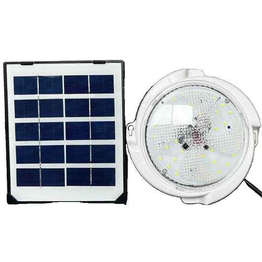 Plafoniera Solara 30W, Lampa LED Exterior si Interior cu Panou Solar, Telecomanda, 50 LED, Lumina Alb Rece 6000K, Flux Luminos 2700 Lm, Cablu 4.6 m, Diametru 145 mm