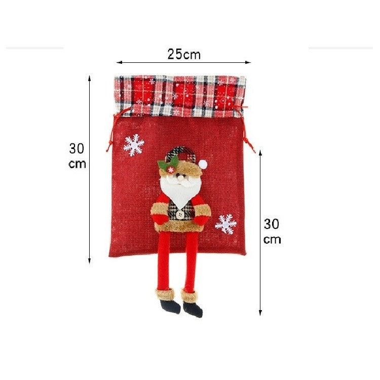 Sac Cadou Tematic Mos Craciun, Inchidere cu Siret, Material Textil Reutilizabil, Imprimeu Festiv, Rosu, 30x25 cm