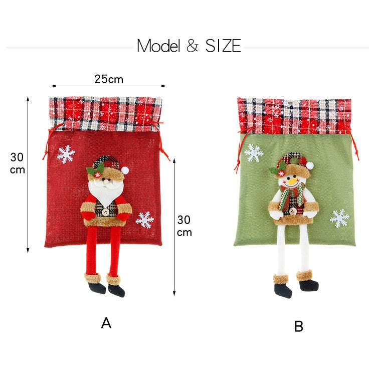 Sac Pentru Cadouri De Craciun, Model Ren Cu Detalii Festive, Material Textil Reutilizabil, 30x25 cm, Gri