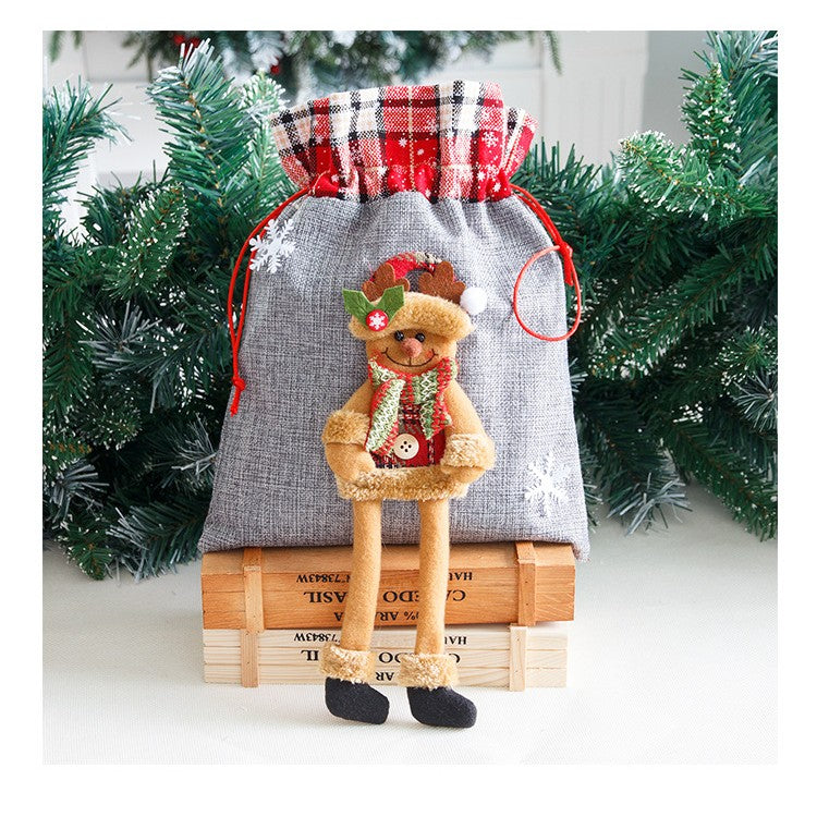 Sac Pentru Cadouri De Craciun, Model Ren Cu Detalii Festive, Material Textil Reutilizabil, 30x25 cm, Gri