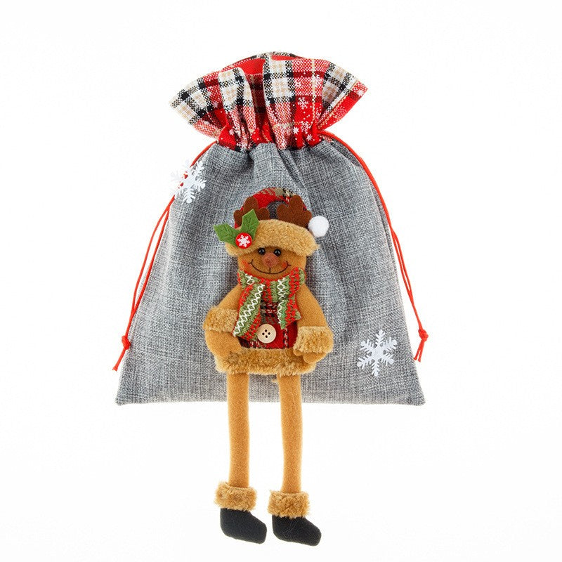 Sac Pentru Cadouri De Craciun, Model Ren Cu Detalii Festive, Material Textil Reutilizabil, 30x25 cm, Gri