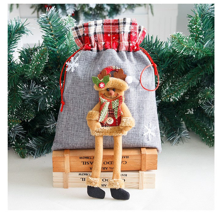 Sac Pentru Cadouri De Craciun, Model Ren Cu Detalii Festive, Material Textil Reutilizabil, 30x25 cm, Gri