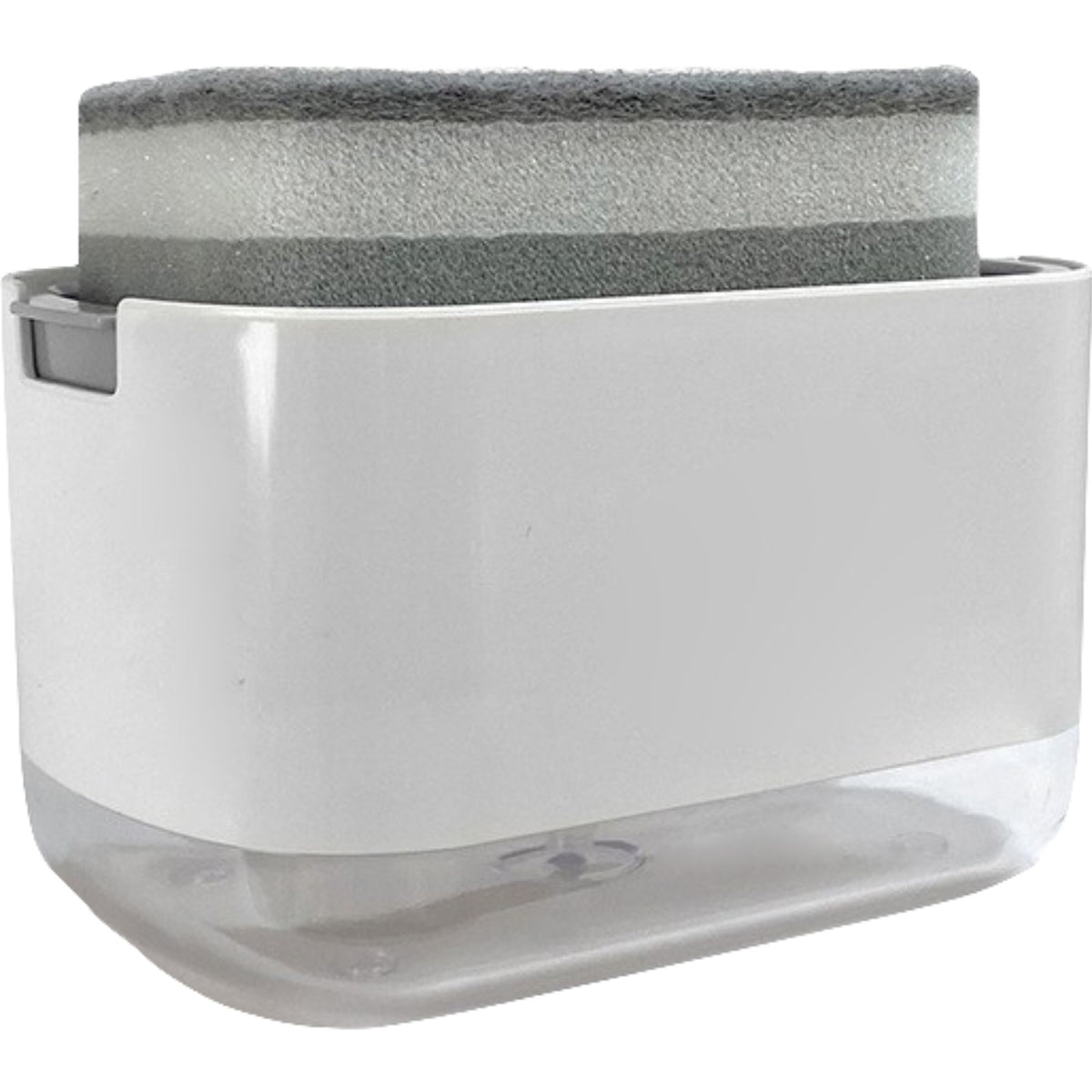 Dozator Detergent Vase 2 in 1, Dispenser cu Suport Burete si Pompa Manuala, Organizator Chiuveta Bucatarie, Material ABS, 380 ml, Argintiu/Transparent