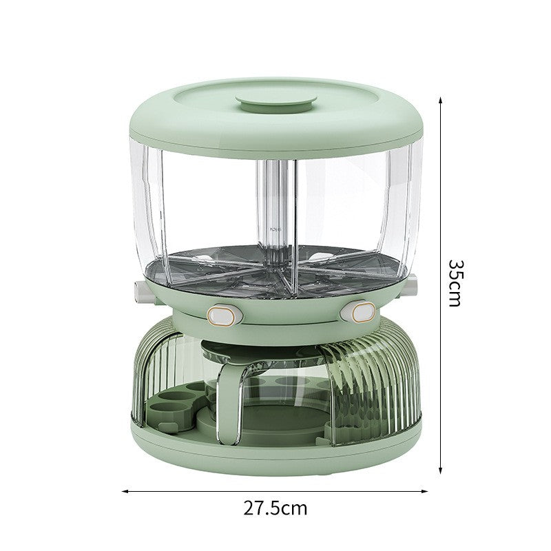 Dozator Cereale Etajat si Rotativ 360 Grade, Dispenser Alimente cu 6 Compartimente Detasabile, Suport Oua si Vas Masurare, Plastic, Capacitate 10L, 35x27.5 cm, Verde