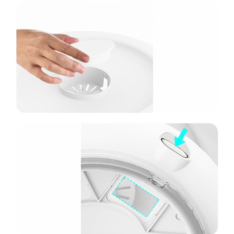 Dozator Cereale Rotativ 360 Grade, Dispenser Alimente cu 6 Compartimente Detasabile, Suport Oua si Vas Scurgere, Plastic, 10 L, 35x27.5 cm, Alb